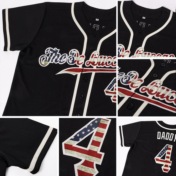 Custom Black Vintage USA Flag-Cream Authentic Baseball Jersey alternate