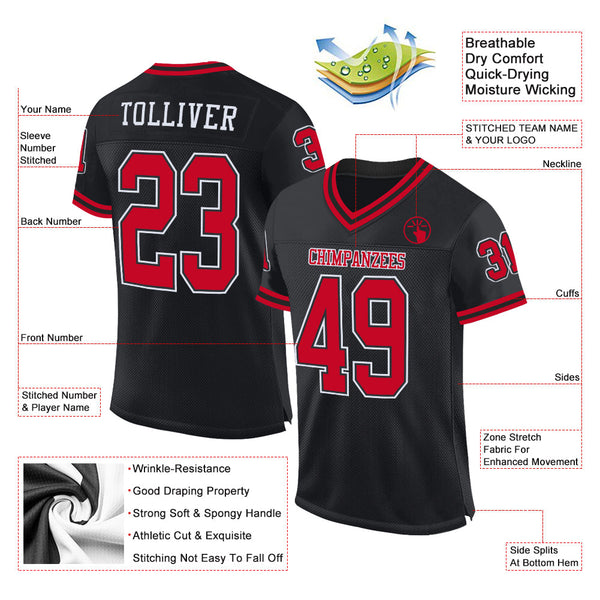 Custom Black Red-White Mesh Authentic Throwback Football Jersey alternate