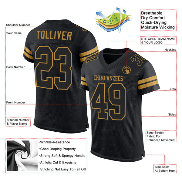 Custom Black Black-Old Gold Mesh Authentic Football Jersey alternate