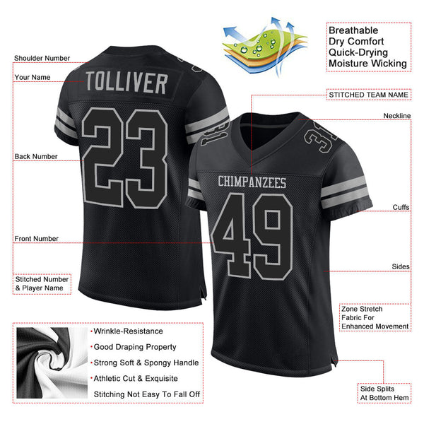 Custom Black Black-Gray Mesh Authentic Football Jersey alternate