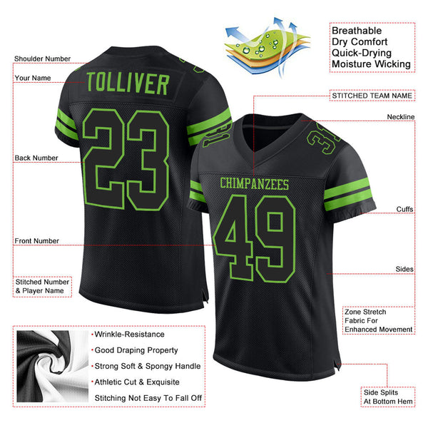 Custom Black Black-Neon Green Mesh Authentic Football Jersey alternate