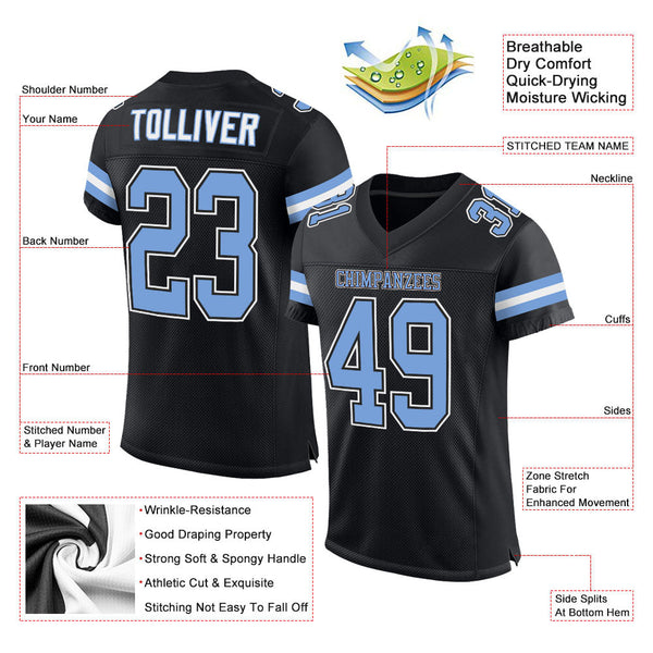 Custom Black Light Blue-White Mesh Authentic Football Jersey alternate