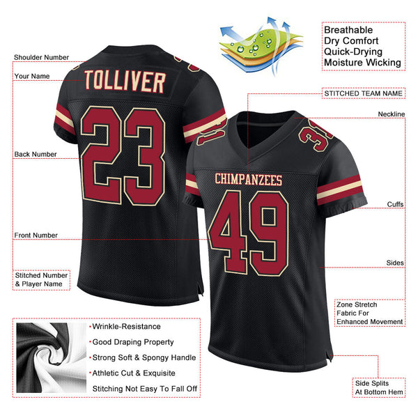 Custom Black Cardinal-Cream Mesh Authentic Football Jersey alternate