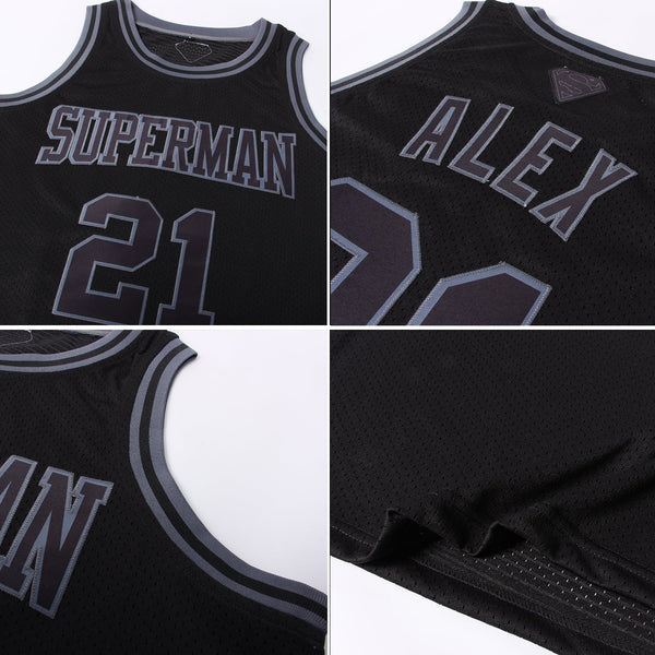 Custom Black Black-Steel Gray Authentic Throwback Basketball Jersey alternate
