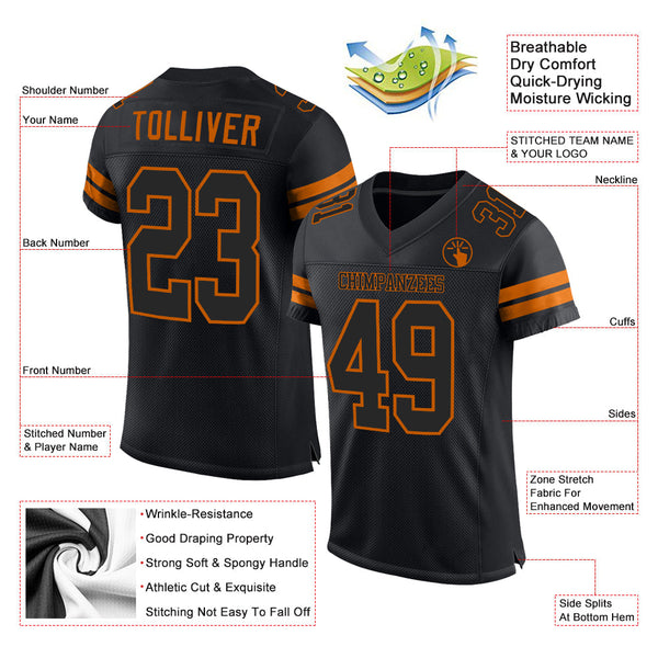 Custom Black Black-Texas Orange Mesh Authentic Football Jersey alternate