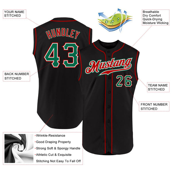 Custom Black Kelly Green-Red Authentic Sleeveless Baseball Jersey alternate