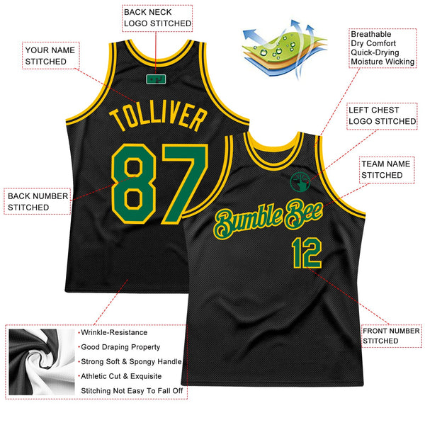 Custom Black Kelly Green-Gold Authentic Throwback Basketball Jersey alternate