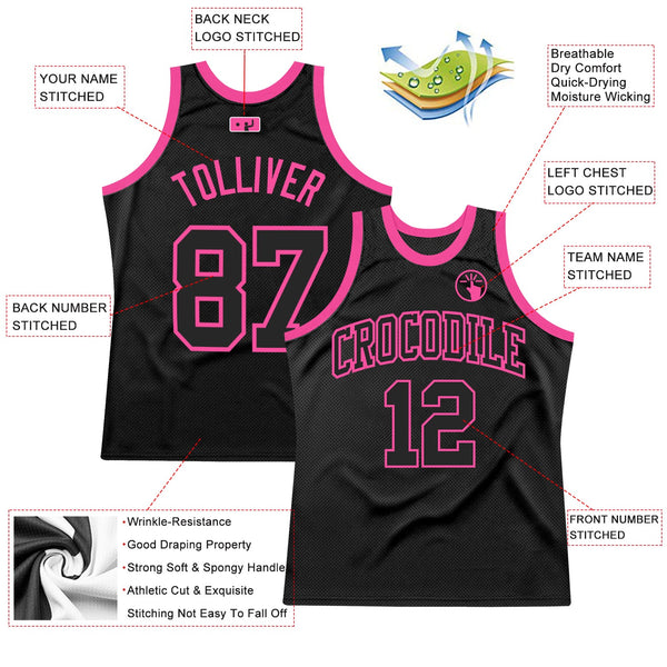 Custom Black Black-Pink Authentic Throwback Basketball Jersey alternate
