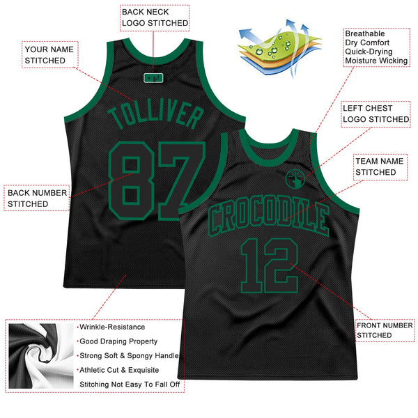Custom Black Black-Kelly Green Authentic Throwback Basketball Jersey alternate