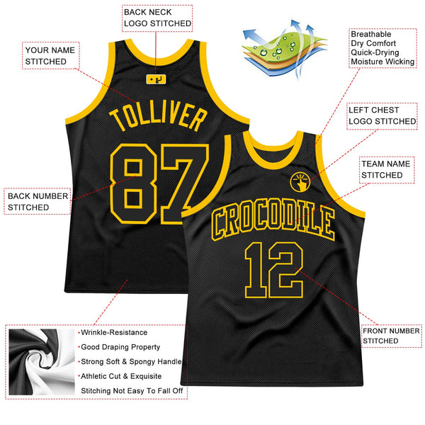 Custom Black Black-Gold Authentic Throwback Basketball Jersey alternate