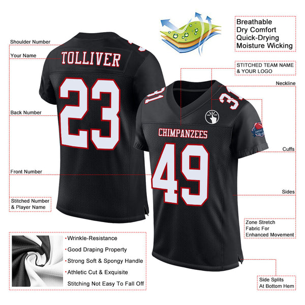 Custom Black White-Red Mesh Authentic Football Jersey alternate