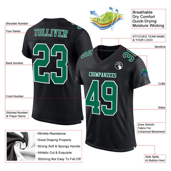 Custom Black Kelly Green-White Mesh Authentic Football Jersey alternate