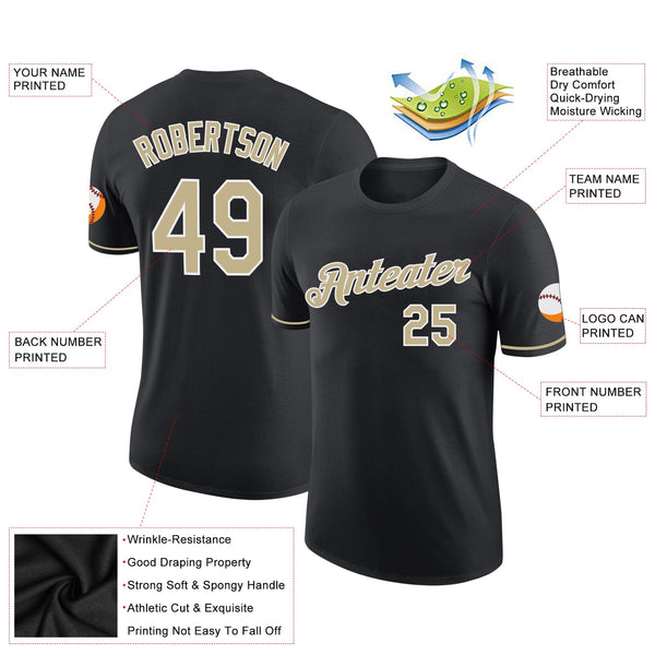 Custom Black Vegas Gold-White Performance T-Shirt alternate