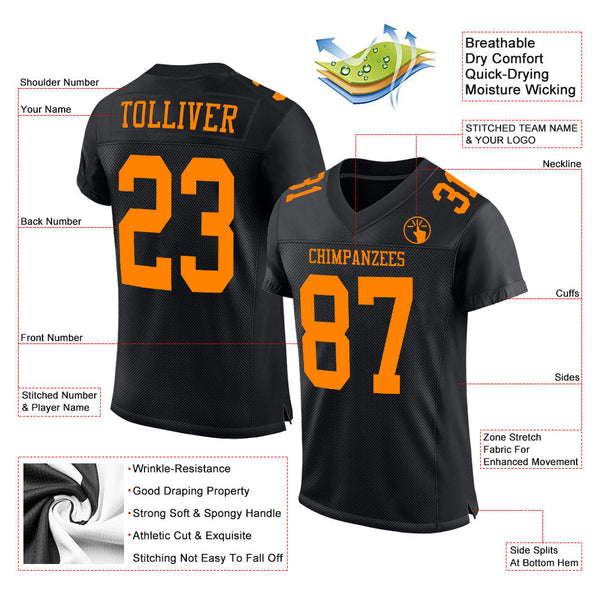 Custom Black Bay Orange Mesh Authentic Football Jersey alternate