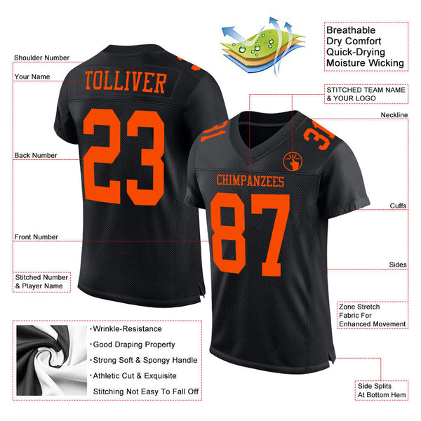 Custom Black Orange Mesh Authentic Football Jersey alternate
