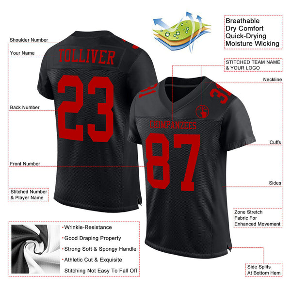Custom Black Red Mesh Authentic Football Jersey alternate