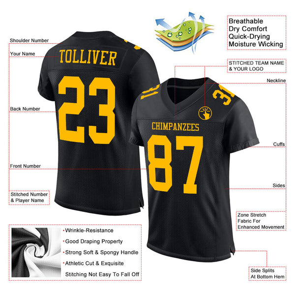 Custom Black Gold Mesh Authentic Football Jersey alternate