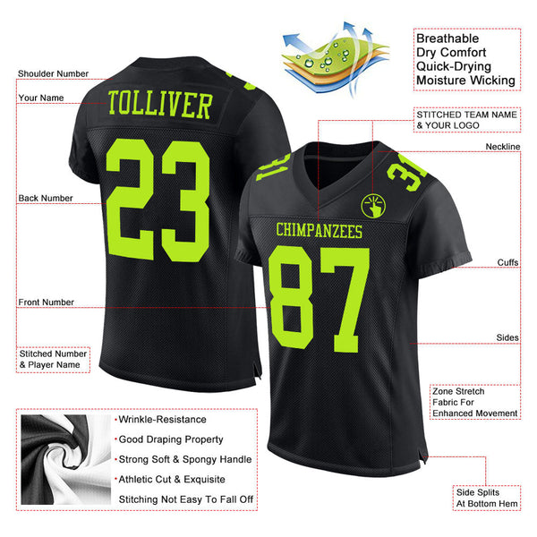 Custom Black Neon Green Mesh Authentic Football Jersey alternate