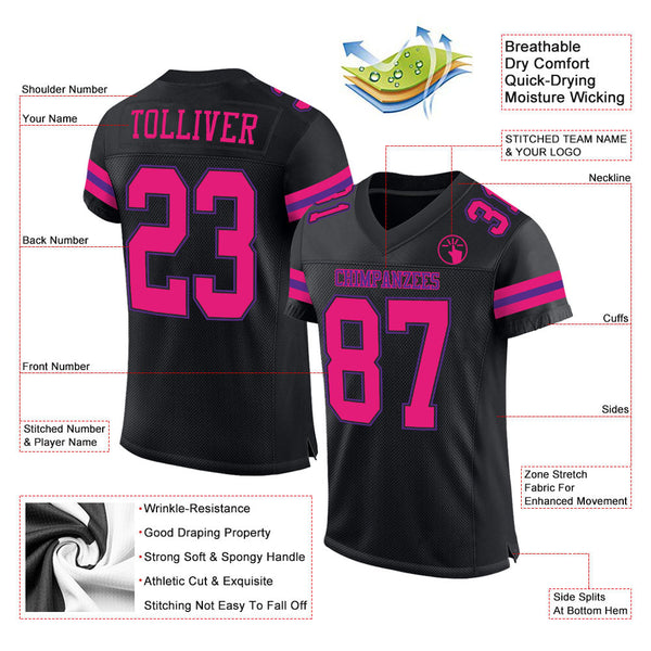 Custom Black Hot Pink-Purple Mesh Authentic Football Jersey alternate