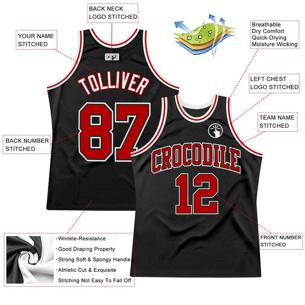 Custom Black Red-White Authentic Throwback Basketball Jersey alternate