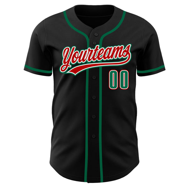 Custom Black Kelly Green-Red Authentic Baseball Jersey alternate