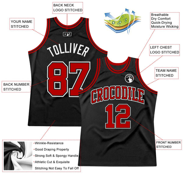 Custom Black Red-White Authentic Throwback Basketball Jersey alternate