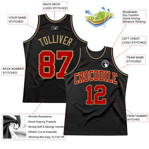 Custom Black Red-Old Gold Authentic Throwback Basketball Jersey alternate
