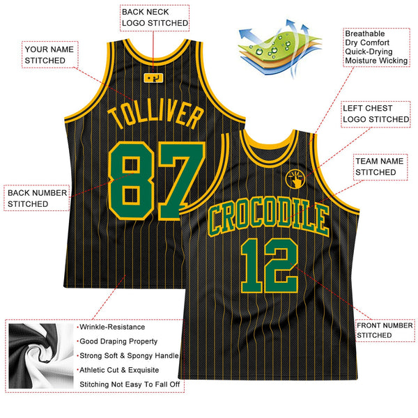 Custom Black Gold Pinstripe Kelly Green-Gold Authentic Basketball Jersey alternate