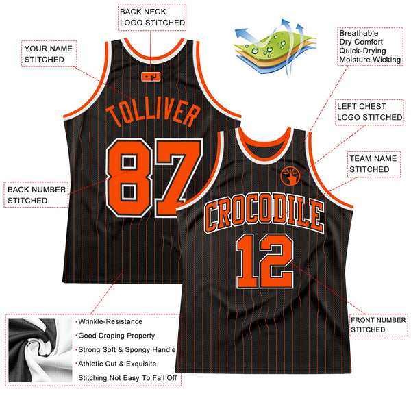 Custom Black Orange Pinstripe Orange-Black Authentic Basketball Jersey alternate