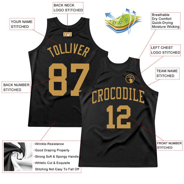 Custom Black Old Gold Authentic Throwback Basketball Jersey alternate