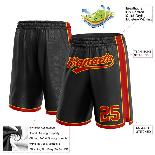 Custom Black Red-Gold Authentic Basketball Shorts alternate