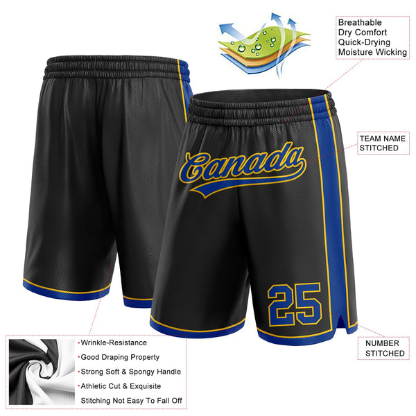 Custom Black Royal-Yellow Authentic Basketball Shorts alternate
