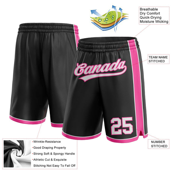 Custom Black White-Pink Authentic Basketball Shorts alternate