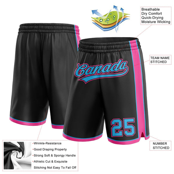 Custom Black Sky Blue-Pink Authentic Basketball Shorts alternate