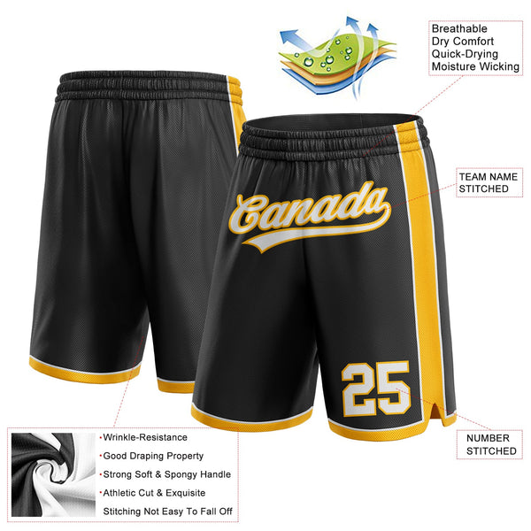 Custom Black White-Gold Authentic Basketball Shorts alternate