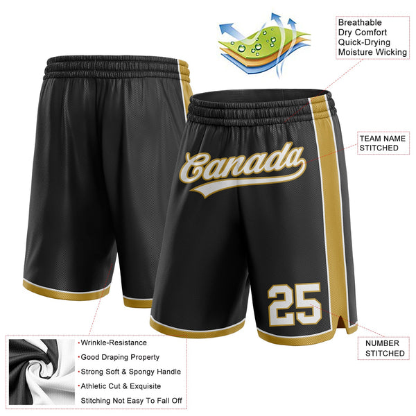 Custom Black White-Old Gold Authentic Basketball Shorts alternate