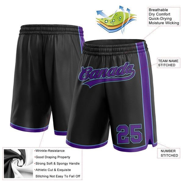 Custom Black Purple-Light Blue Authentic Basketball Shorts alternate