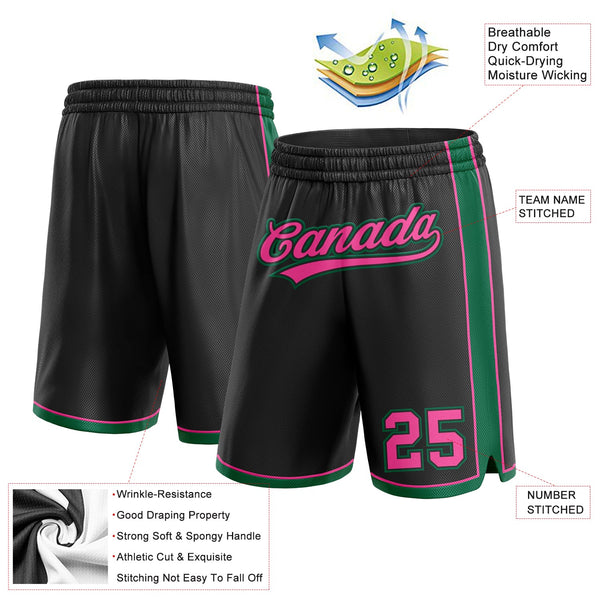Custom Black Pink-Kelly Green Authentic Basketball Shorts alternate