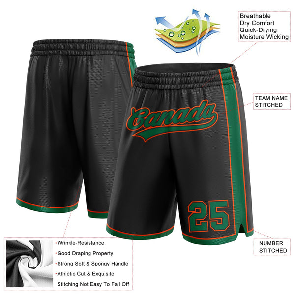 Custom Black Kelly Green-Orange Authentic Basketball Shorts alternate