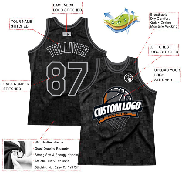 Custom Black Gray-Steel Gray Authentic Throwback Basketball Jersey alternate