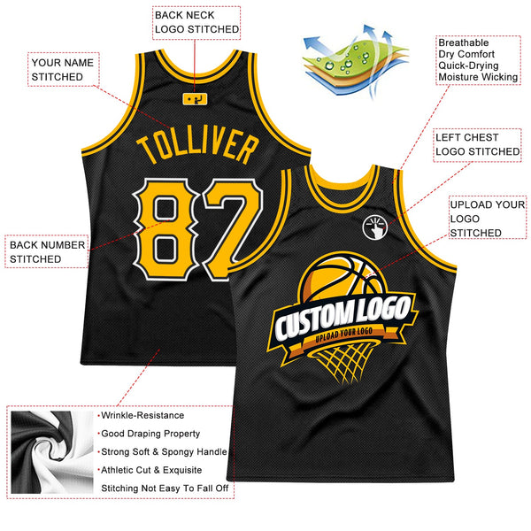 Custom Black Gold-White Authentic Throwback Basketball Jersey alternate