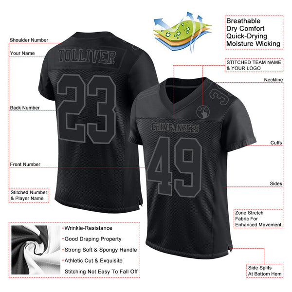 Custom Black Steel Gray Mesh Authentic Football Jersey alternate