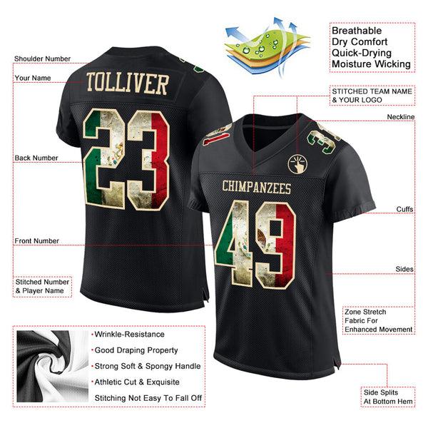 Custom Black Vintage Mexican Flag-City Cream Mesh Authentic Football Jersey alternate