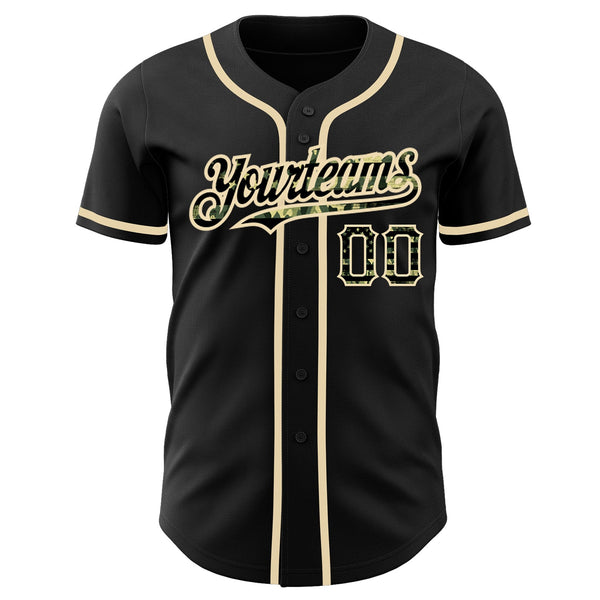 Custom Black Olive Camo USA Flag-City Cream Authentic Baseball Jersey alternate