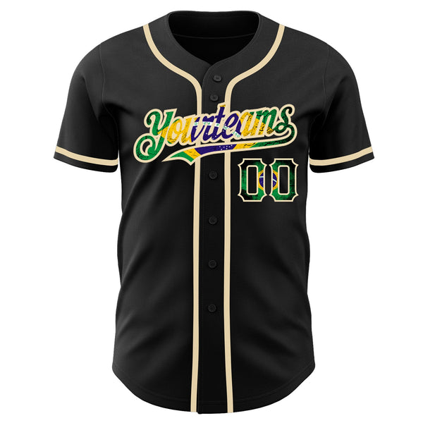 Custom Black Vintage Brazilian Flag-City Cream Authentic Baseball Jersey alternate