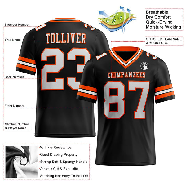 Custom Black White-Orange Authentic Football Jersey alternate