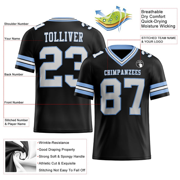 Custom Black White-Light Blue Authentic Football Jersey alternate