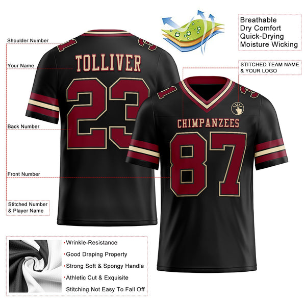 Custom Black Crimson-City Cream Authentic Football Jersey alternate