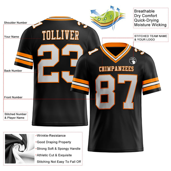 Custom Black White-Bay Orange Authentic Football Jersey alternate