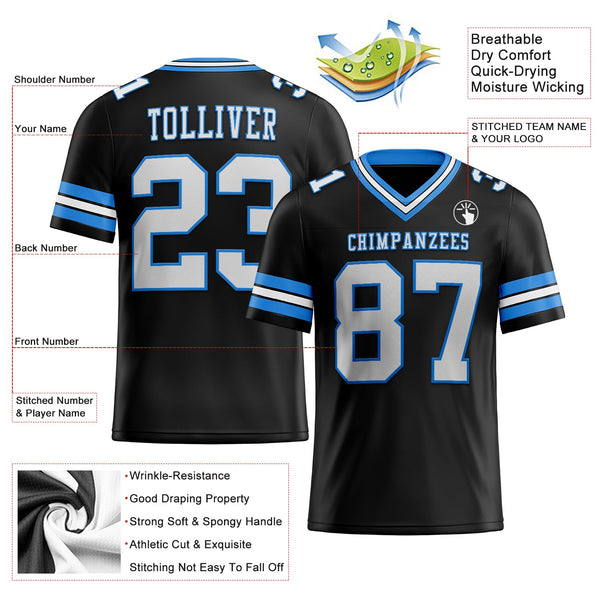 Custom Black White-Powder Blue Authentic Football Jersey alternate